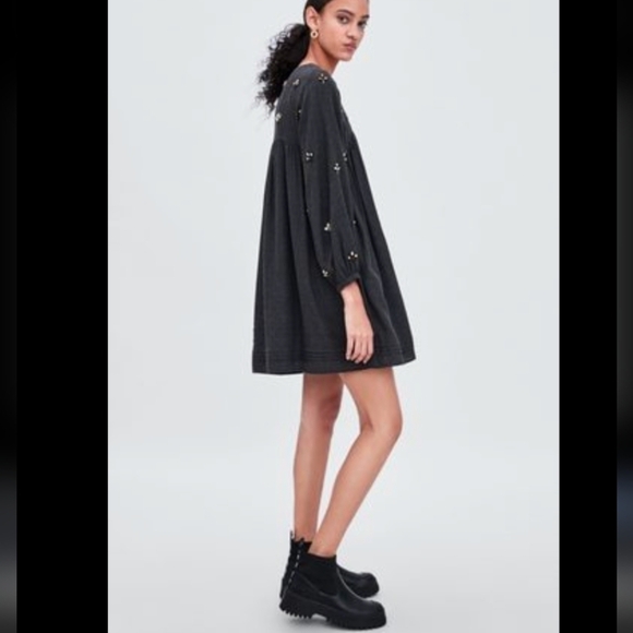 Zara bejeweled beaded tunic dress with pockets grey xs - Picture 2 of 16